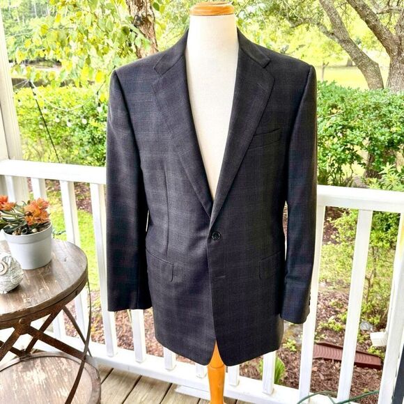 Hickey Freeman Brown 2 Button Windowpane Blazer/Suit Jacket. Size 42R. - Picture 1 of 9